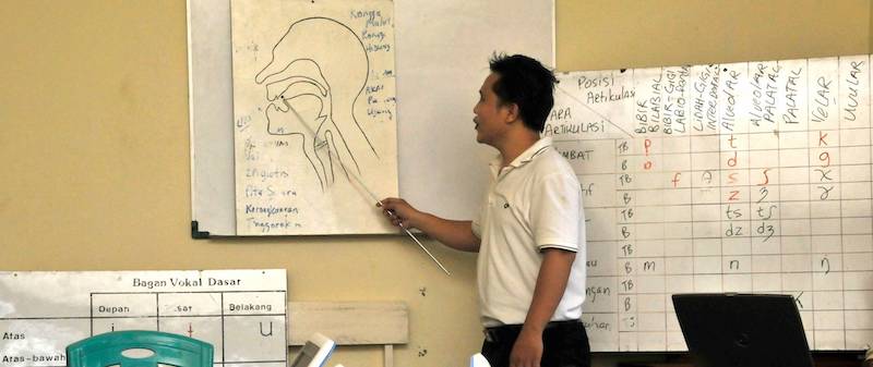 man teaching linguistics